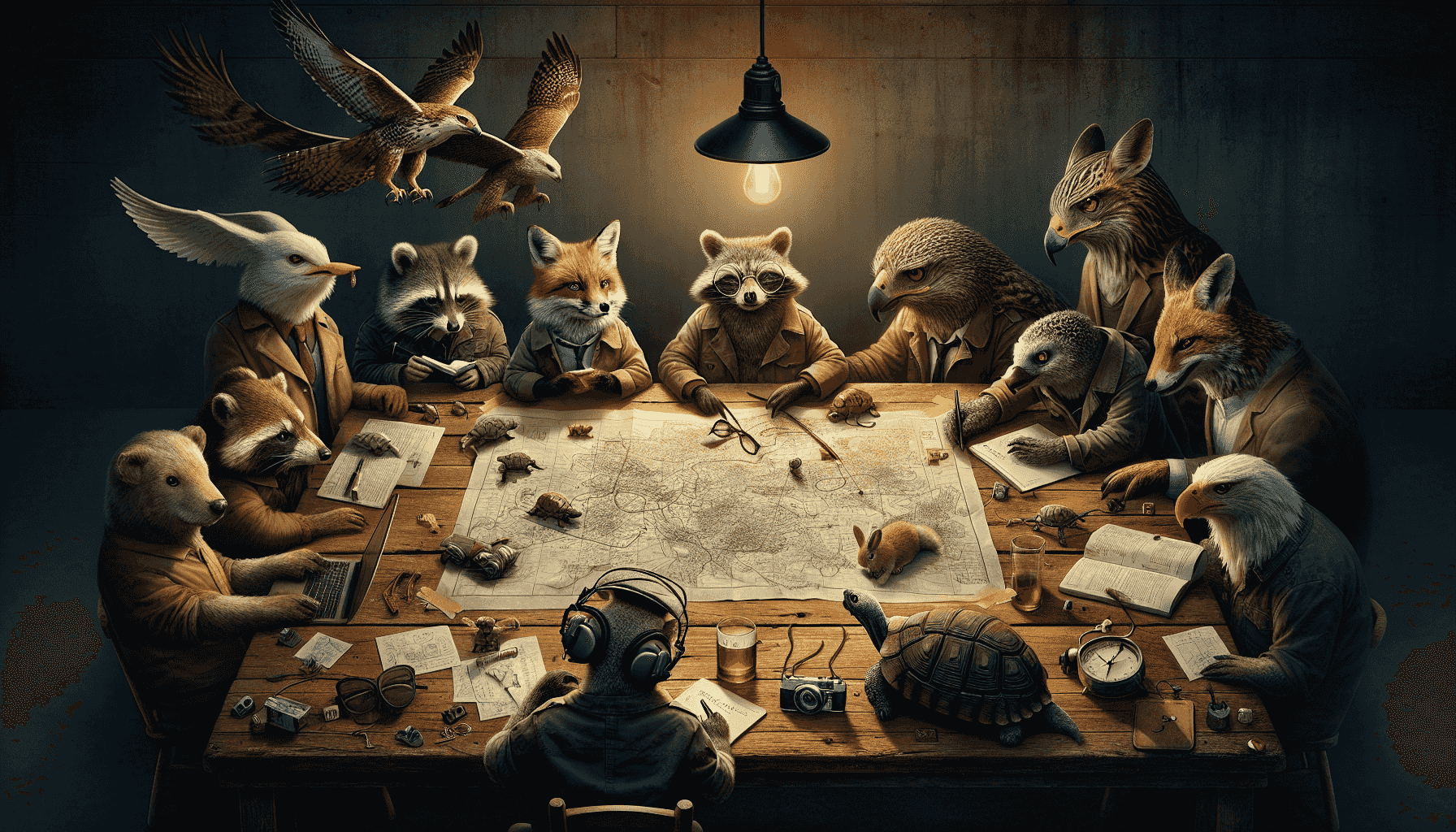 Agentes animais planejando uma missão